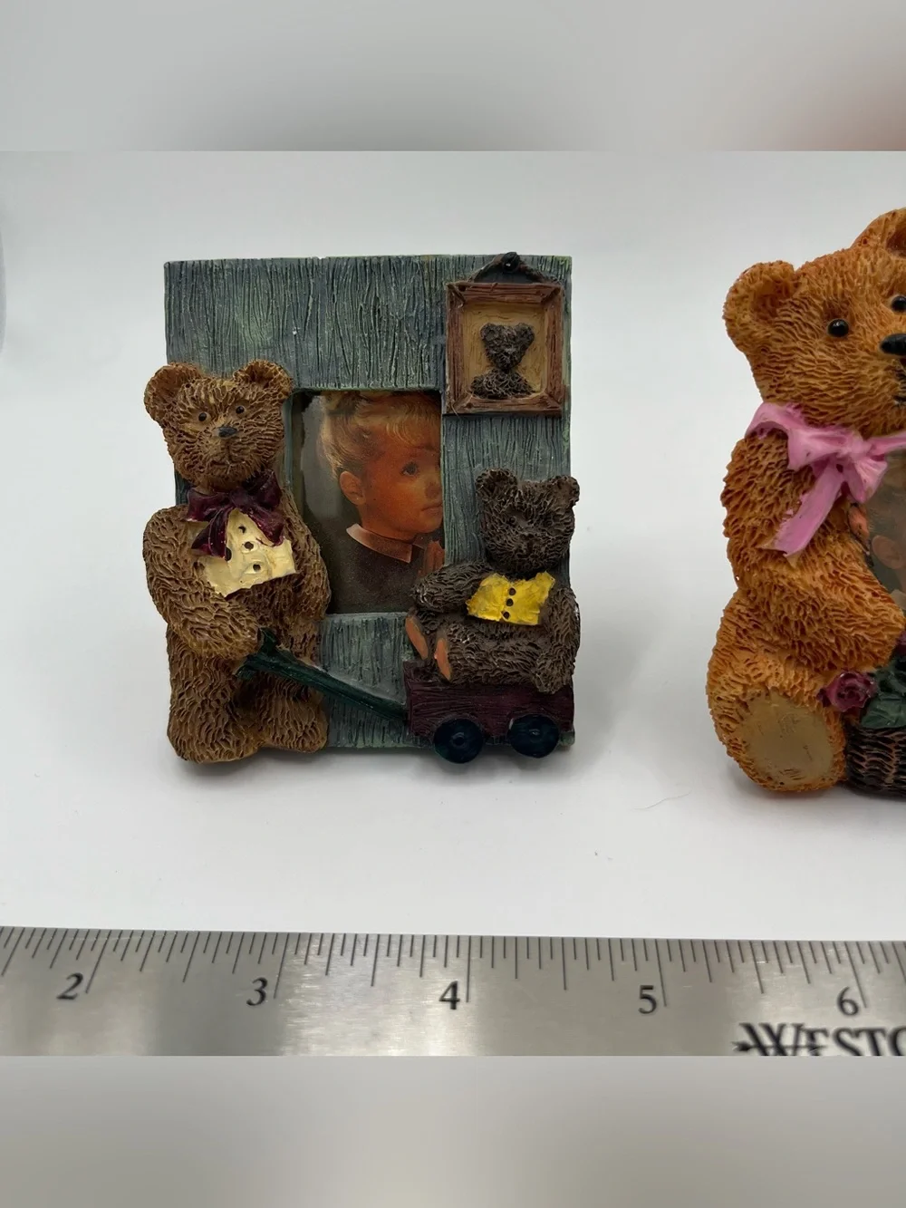 Cottagecore Teddy Bear Mini Sculpted Resin Picture Photo Frame - Set of 2